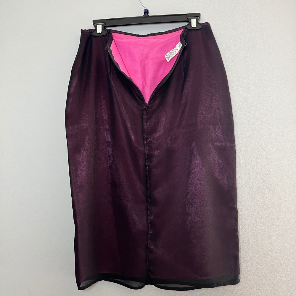 Mixit Vintage Y2K Silk Midi Skirt 10M Purple Iridescent Sequin Floral Whimsigoth - Picture 8 of 8